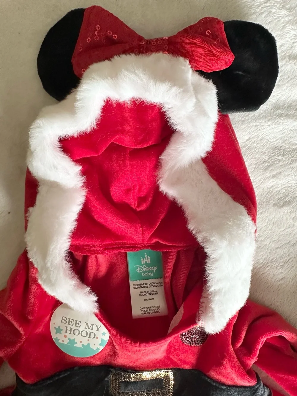 Disney Red and Black Minnie Santa Hooded Baby Romper